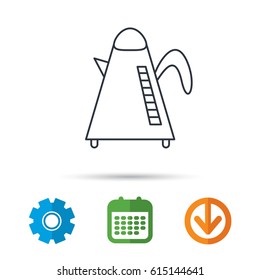 Teapot icon. Kitchen kettle sign. Hot drink appliance tool. Calendar, cogwheel and download arrow signs. Colored flat web icons. Vector