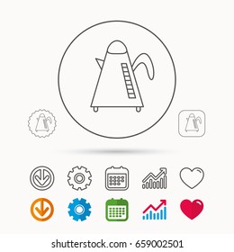 Teapot icon. Kitchen kettle sign. Hot drink appliance tool. Calendar, Graph chart and Cogwheel signs. Download and Heart love linear web icons. Vector