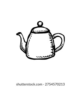Teapot icon logo design. Tea kettle sign and symbol. Teapot icon. Hand drawn kitchen doodle for cafe and breakfast.