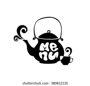 Teapot icon. Menu. Tea. Vector design. Black and white silhouette.