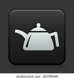 Teapot Icon on Black and White Button 