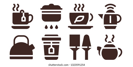 teapot icon set. 8 filled teapot icons.  Simple modern icons about  - Kettle, Tea, Cooking, Utensils, Tea pot