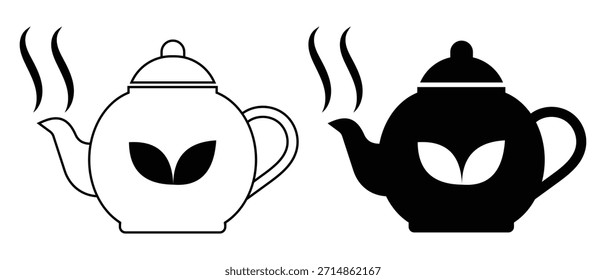 Conjunto de iconos de tetera, Elementos decorativos de bebidas de café. Iconos tradicionales de la tetera, diseño de la bebida caliente, concepto de la olla de cocina. Ilustración vectorial. eps 10