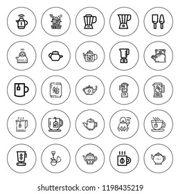 Teapot icon set. collection of 25 outline teapot icons with boiled, blender, kettle, tea, teapot, utensils icons. editable icons.