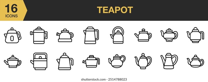 Conjunto de iconos de tetera. Incluye iconos de tetera y más. Colección de Vector de iconos de contorno.