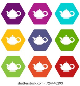 Teapot icon set many color hexahedron isolated on white vector illustration