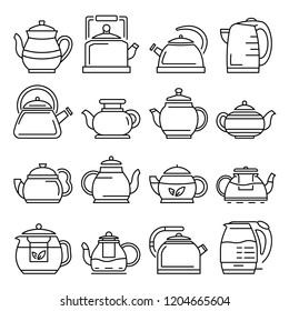 Teapot icon set. Outline set of teapot vector icons for web design isolated on white background