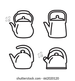 Teapot icon. Set of vector kettle icons in line design style.