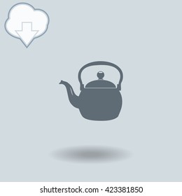 Teapot icon with shadow. Cloud of download with arrow.