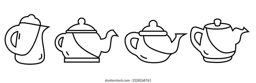 Teekocher Ikone. Teapot Thin Line Icon Sammlung. Stock-Vektorgrafik.