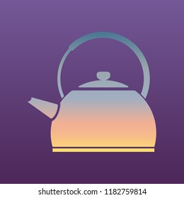 Teapot icon. Vector. Evening gradient icon at violet background.