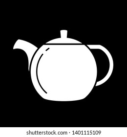 Teapot icon vector illustration. Flat sign symbol of vector tea kettle isolated on black background.