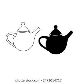 Teapot icon vector simple illustration design,black and white on white background.Eps 10.