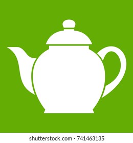 Teapot icon white isolated on green background. Vector illustration
