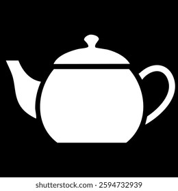 Teapot icon. White kettle on the black background. Vector illustration.