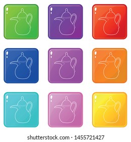 Teapot icons set 9 color collection isolated on white for any design