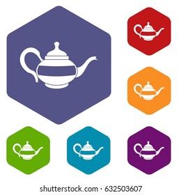 Teapot icons set hexagon isolated vector illustration