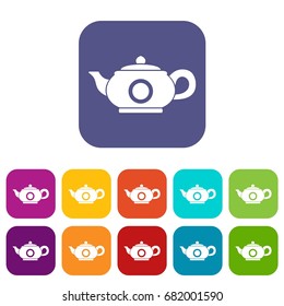Teapot icons set vector illustration in flat style in colors red, blue, green, and other