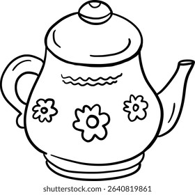 Teapot illustration. Teapot isolated icon. Tea Time Teapot Coloring Page.