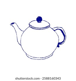 Teapot illustration using a sketchy style. Doodle hand drawn vector illustration of kettle  for greeting cards or invitations on isolated white background. 