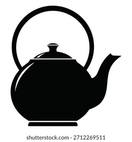 Tetera ilustración Vector, caldera negra utilizada para hervir agua caliente para la preparación de bebidas. Utensilios de cocina esenciales para bebidas.