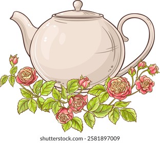 teapot isolated colored detailed illustration