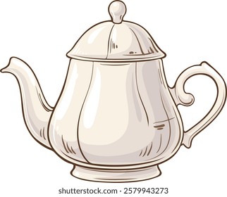 Teapot isolated for Design and Decoration for Cafeteria, Posters, Banners, Cards. Mug of winter warming hot drink. Aroma beverage Colored Detailed Illustration.