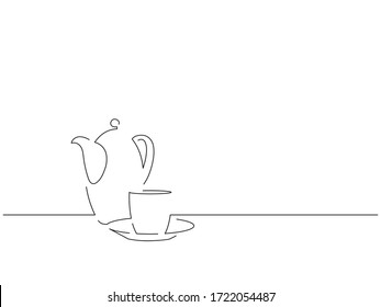 Teapot isolated line drawing, vector illustration design.