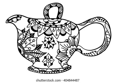 Teapot isolated vector illustration. Hand drawn art made of flowers and Leaves. 