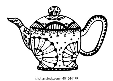Teapot isolated vector illustration. Hand drawn art made of flowers and Leaves. 
