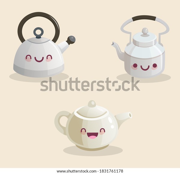 Teapot Kawaii Character Cute Element Vector Stock Vector (Royalty Free
