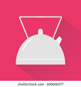 Teapot , kettle. Flat design with shadow on pink background
