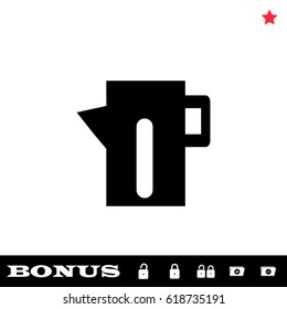 Teapot kettle icon flat. Black pictogram on white background. Vector illustration symbol and bonus button open and closed lock, folder, star