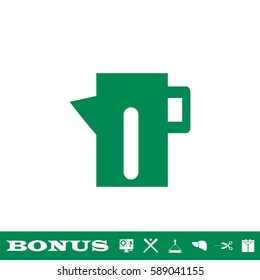 Teapot kettle icon flat. Green pictogram on white background. Vector illustration symbol and bonus button