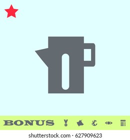 Teapot kettle icon flat. Grey pictogram on blue background. Vector illustration symbol and bonus buttons medal, cow, earth, eye, calculator