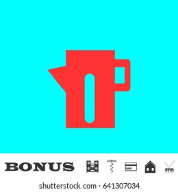 Teapot kettle icon flat. Red pictogram on blue background. Vector illustration symbol and bonus buttons Music center, corkscrew, credit card, house, drum