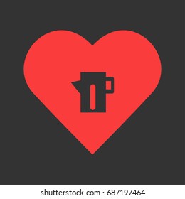 Teapot kettle icon flat. Simple pictogram on heart background. Vector illustration symbol