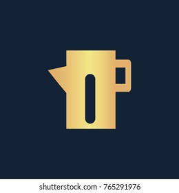 Teapot kettle icon flat. Simple gold pictogram on dark background. Vector illustration symbol