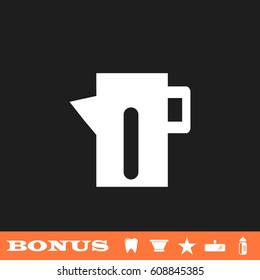 Teapot kettle icon flat. White pictogram on black background. Vector illustration symbol and bonus button tooth, vase, star, mirror, bottle