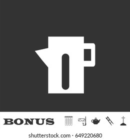 Teapot kettle icon flat. White pictogram on black background. Vector illustration symbol and bonus icons