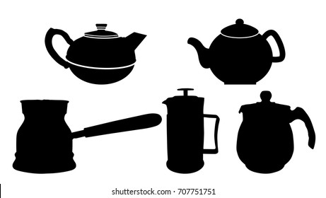 Teapot and kettle icon set on white background, vector illustration