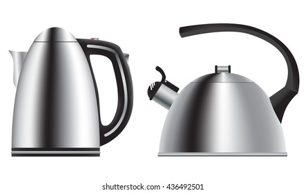 Teapot and kettle. Set in a realistic style. Vector Image.