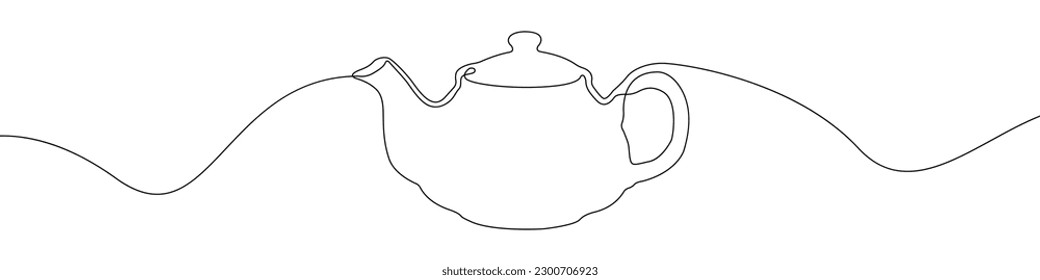 Tetera, vector de dibujo continuo de la línea de señas de hervidor. Una línea Teapot, fondo vectorial de hervidor. Tetera, ícono de hervidor de agua. Esbozo continuo de tetera, hervidor. Teteras lineales, diseño de hervidores.