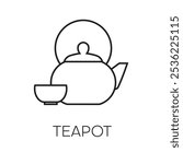 Teapot , kettle, tea kettle and tea cup  line icon isolated on white background. Vector illustration.