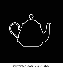 Teapot , kettle, tea kettle line icon isolated on black background. Vector illustration.