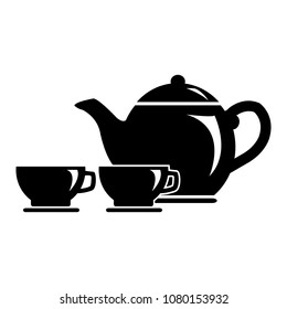 Teapot, kettle and two mugs vector icon