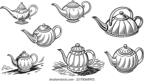 teapot, kitchen, pot, outline, hot, drink, handle, tea, kettle, spout, beverage, ceramic, object, breakfast, creative, lid, coffee, electric, art, minimalist, kitchenware, concept, line, style, water,