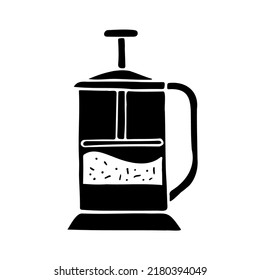 Teapot of kitchen tools doodles. Hand drawn vector black silhouette  illustration on white background. Clipart for restaurant menu, recipe book, and wallpaper.