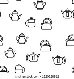 Teapot Kitchen Vector Utensil Patrón Seamless Line Ilustración