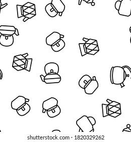 Teapot Kitchen Utensil Vector Seamless Pattern Thin Line Illustration